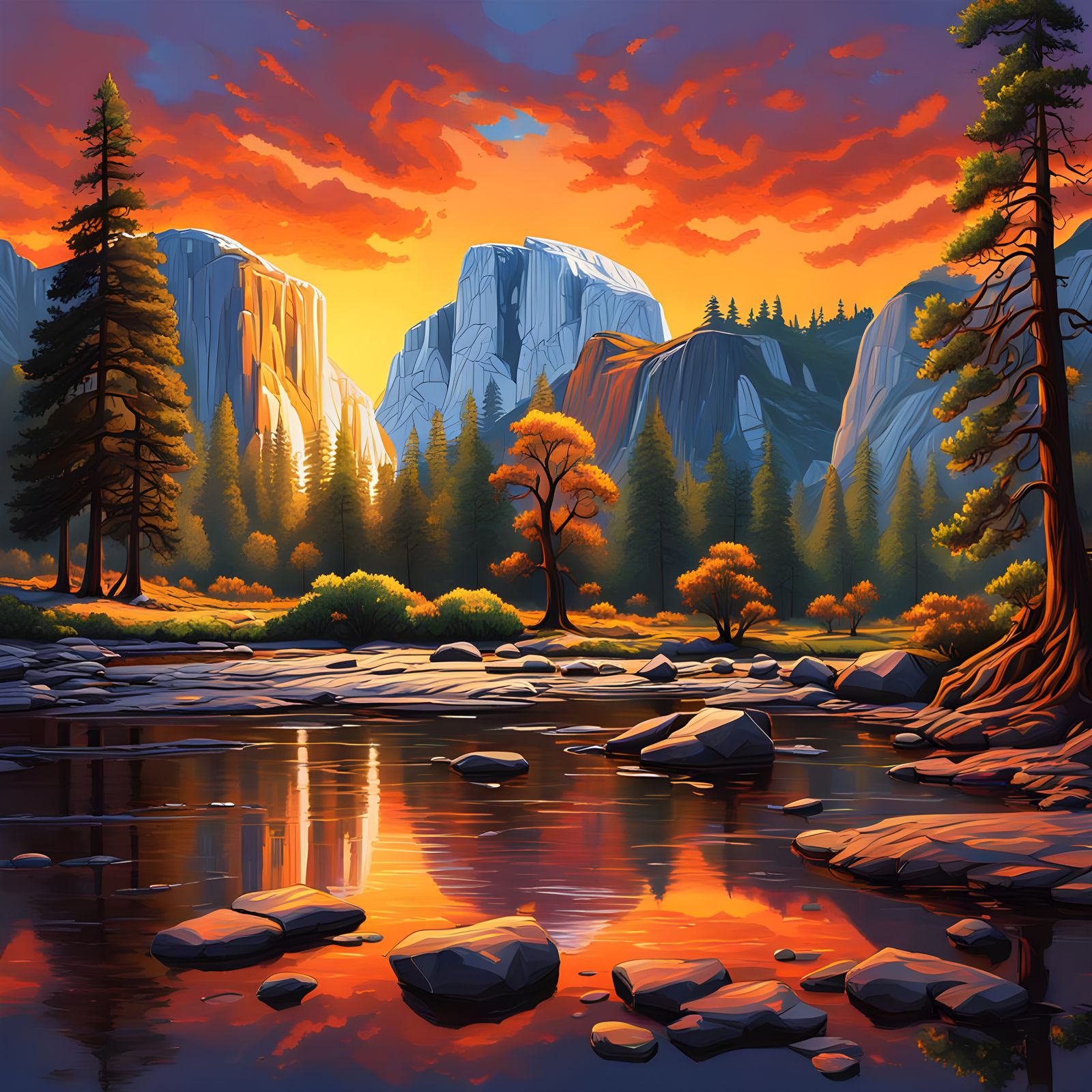 Hyperrealistic Sunset Over Yosemite Park
