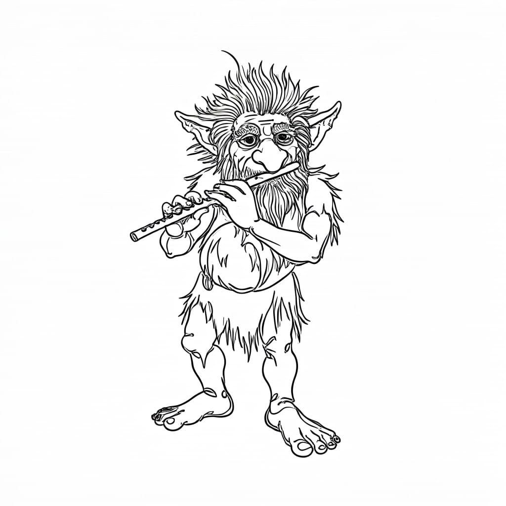 Grotesque yet Whimsical Troll Plays the Flute in Monochromat...