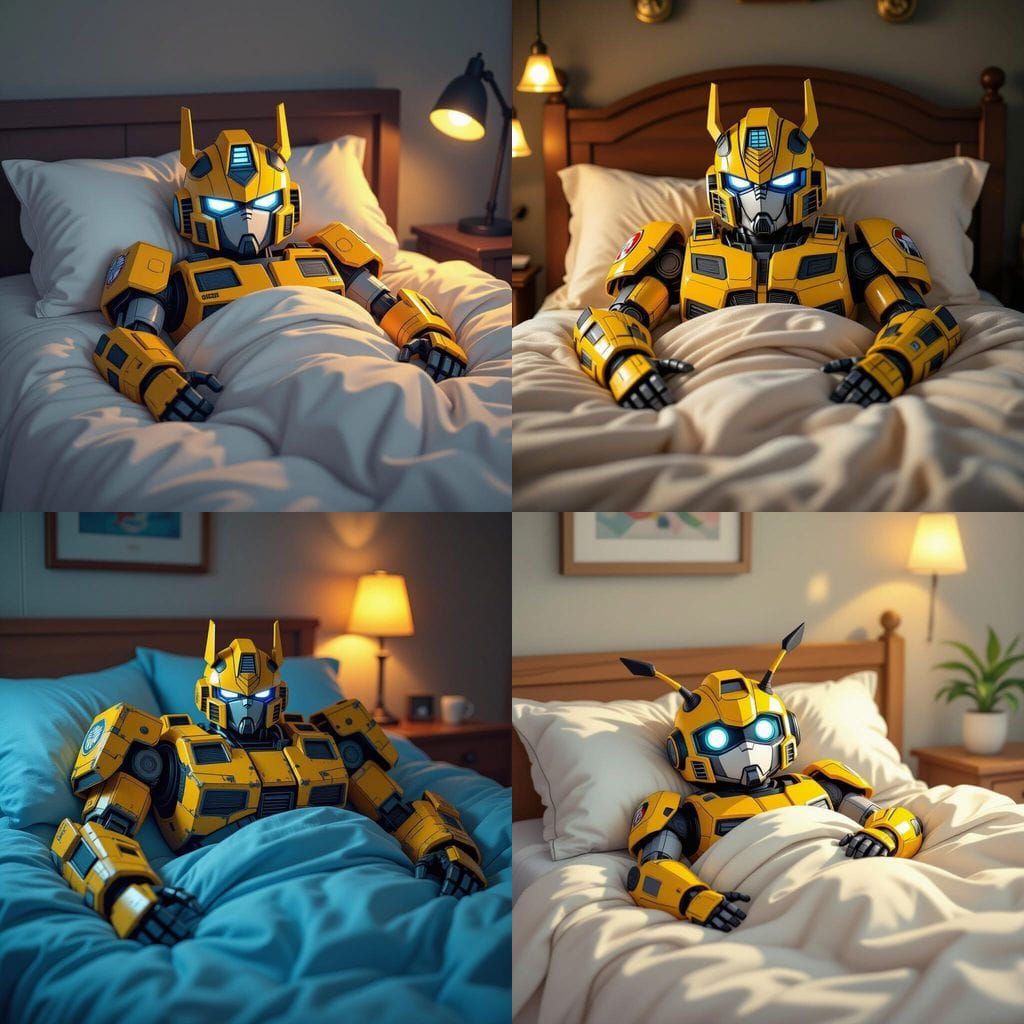 Bumblebee Transformer Asleep in Bed