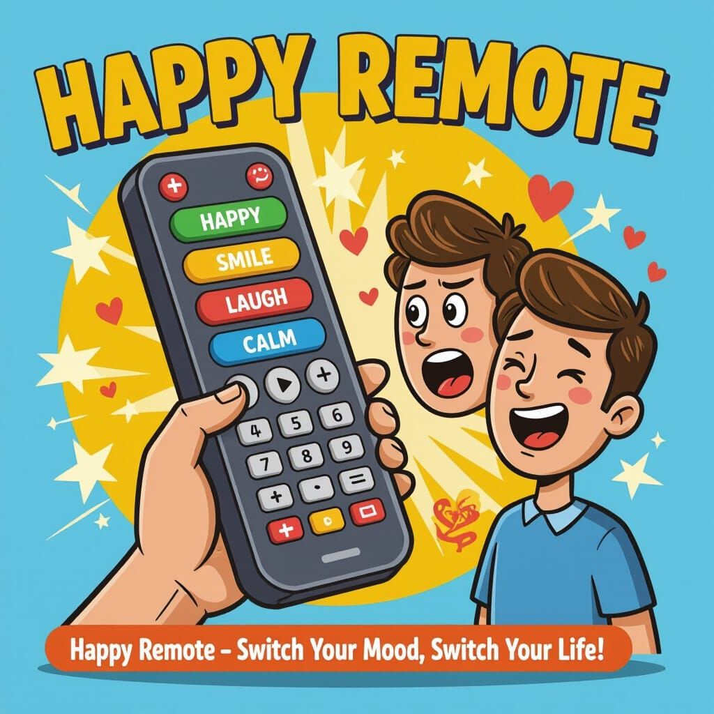 Happy Remote Poster: Cartoonish & Humorous Ad-Mad Style