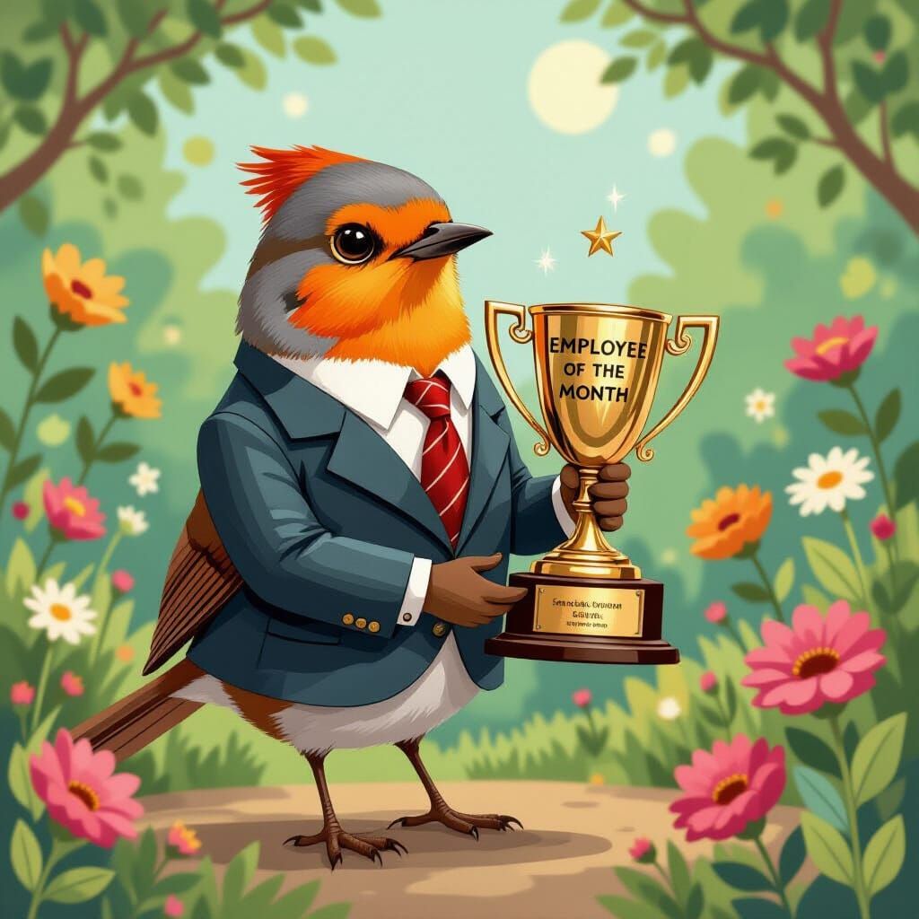 Robin Wins Employee of the Month, Whimsical Art