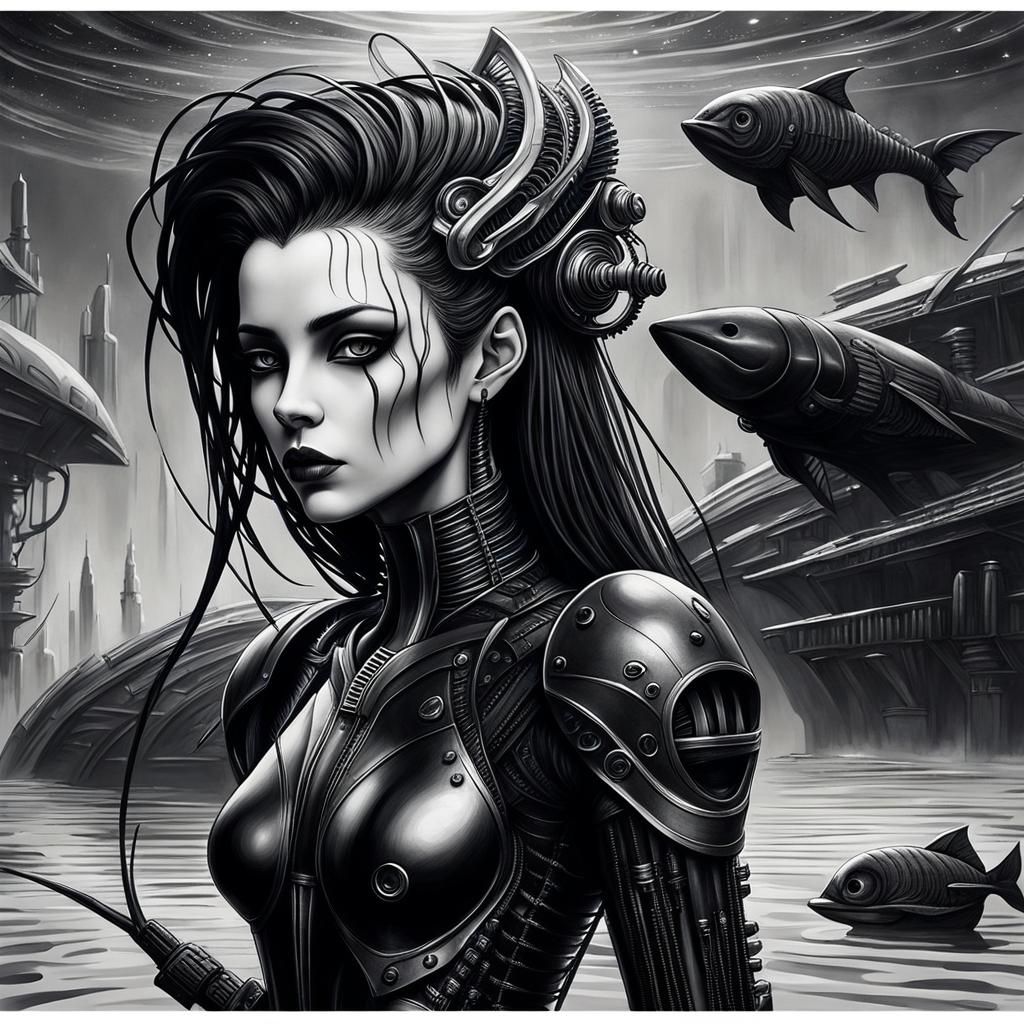Gothic Cyberpunk Woman in Hyperrealistic Art Style