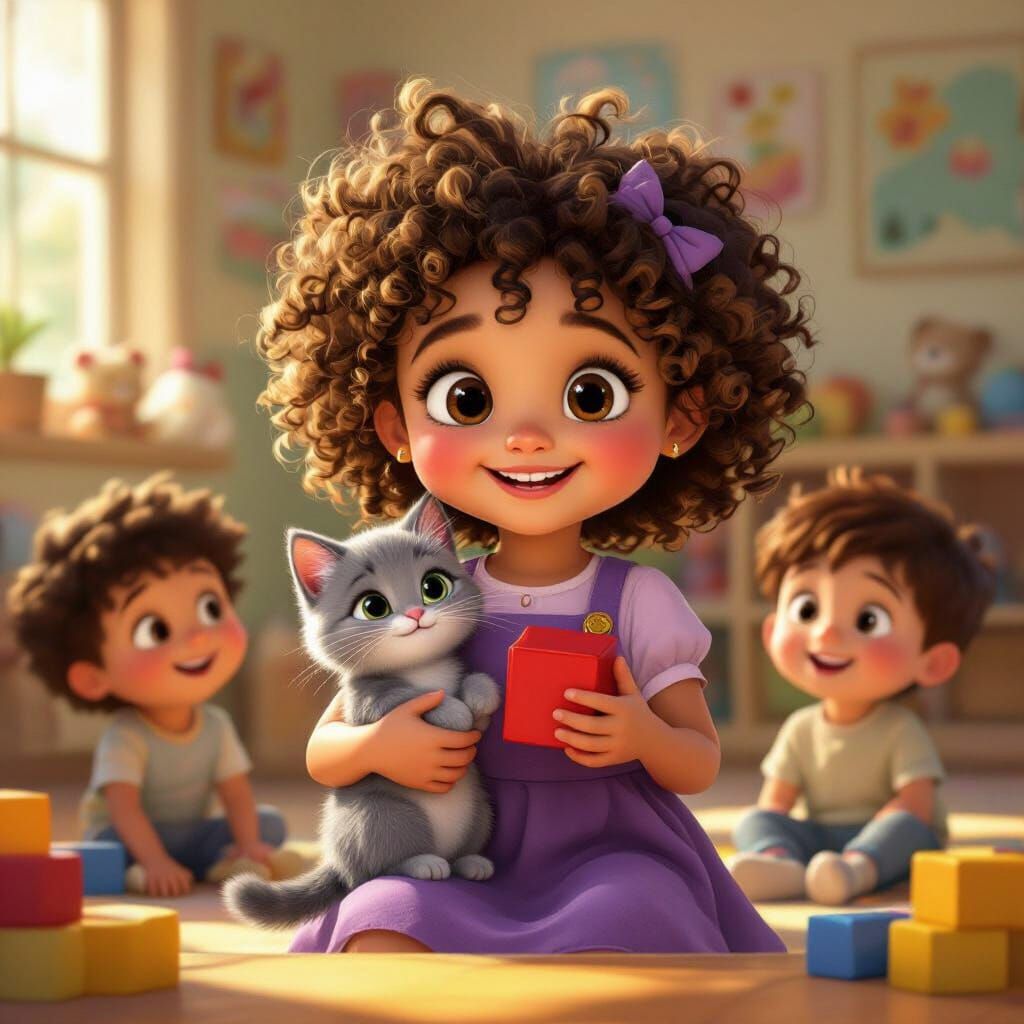 Joyful Children Playing: 3D Pixar-Style Kindergarten Illustr...