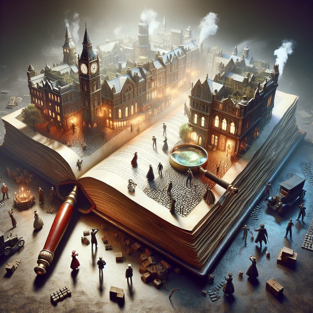 Steampunk Victorian Cityscape Unveiled in Open Book
