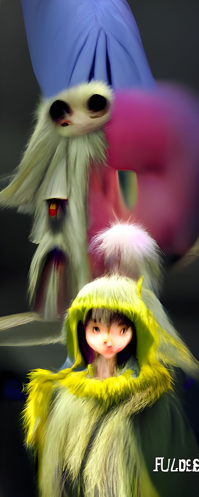 Fluffy Hooded Alien Creature in Miyazaki Style