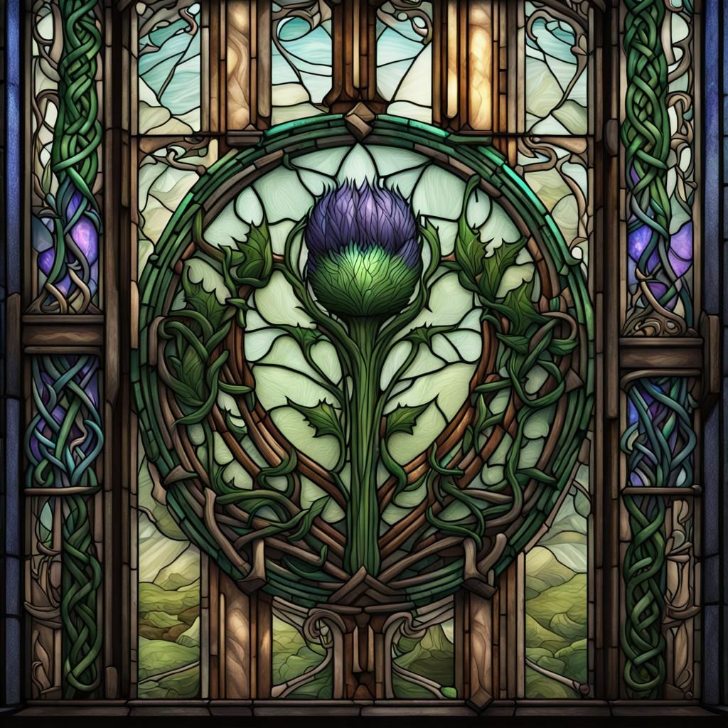 Celtic Thistle Stained Glass Art