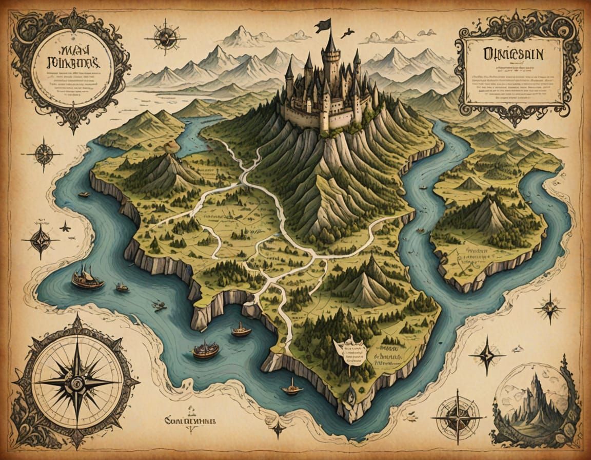 Hand-Drawn Fantasy Kingdom Map with Tolkien Style