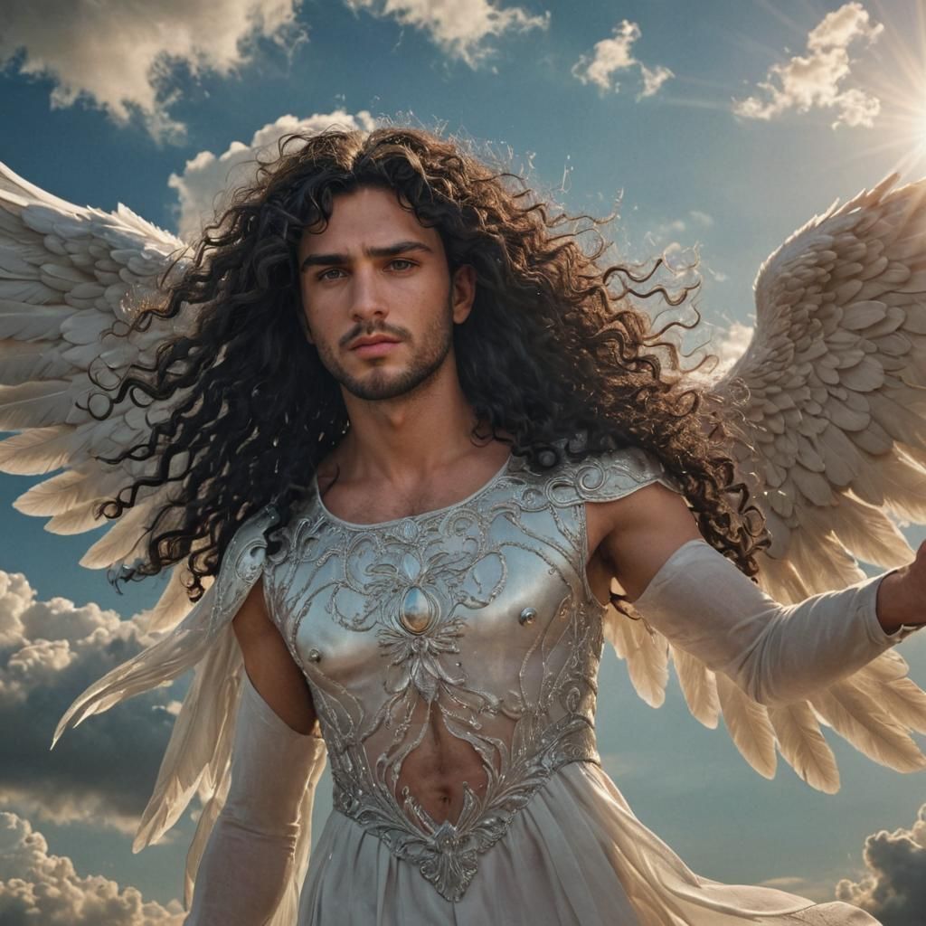 Angelic Man with Curly Hair in Digital Painting