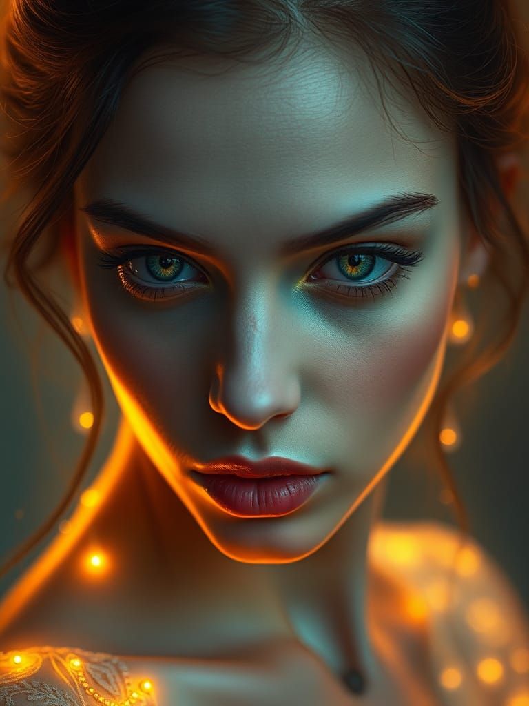 Ethereal Woman with Golden Luminescence: A Digital Masterpie...