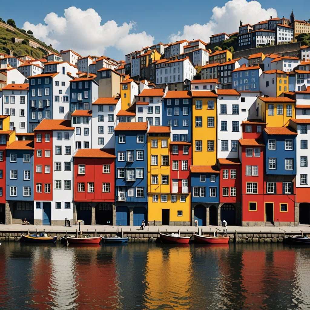 Geometric Porto Landscape in Mondrian Style