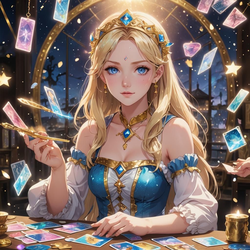 Magical Girl Tarot Reader in Anime Style