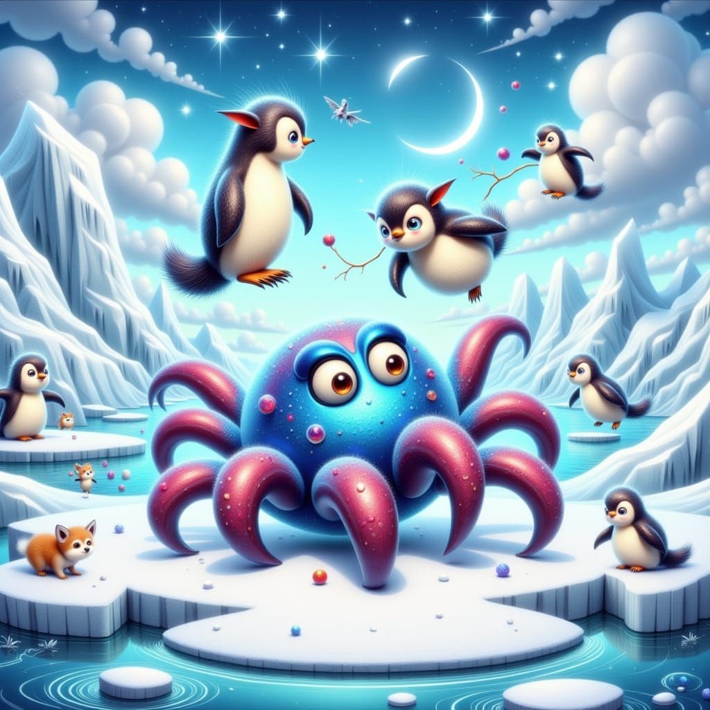 Surreal Arctic Wonderland with Spider-Octopi and Arctic Foxe...