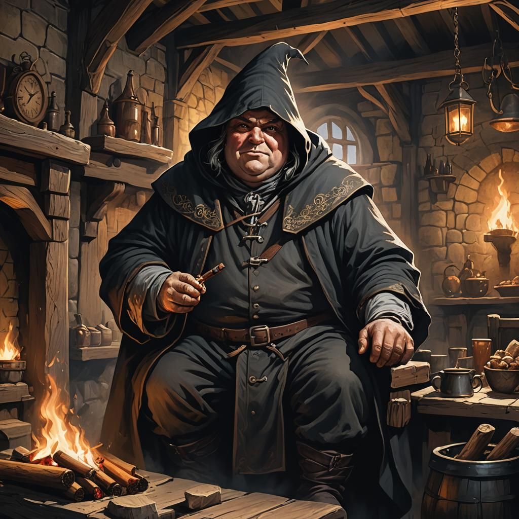 Dark Hobbit Smoking in Medieval Tavern Concept Art