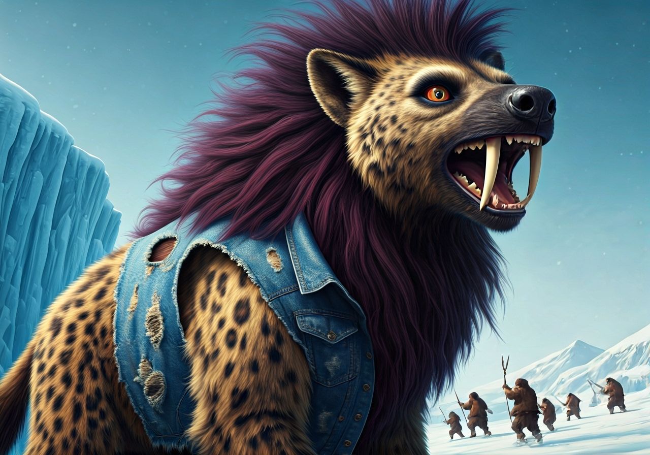 Fierce Woolly Hyena-Mammoth Roaring in Ice Age Scene
