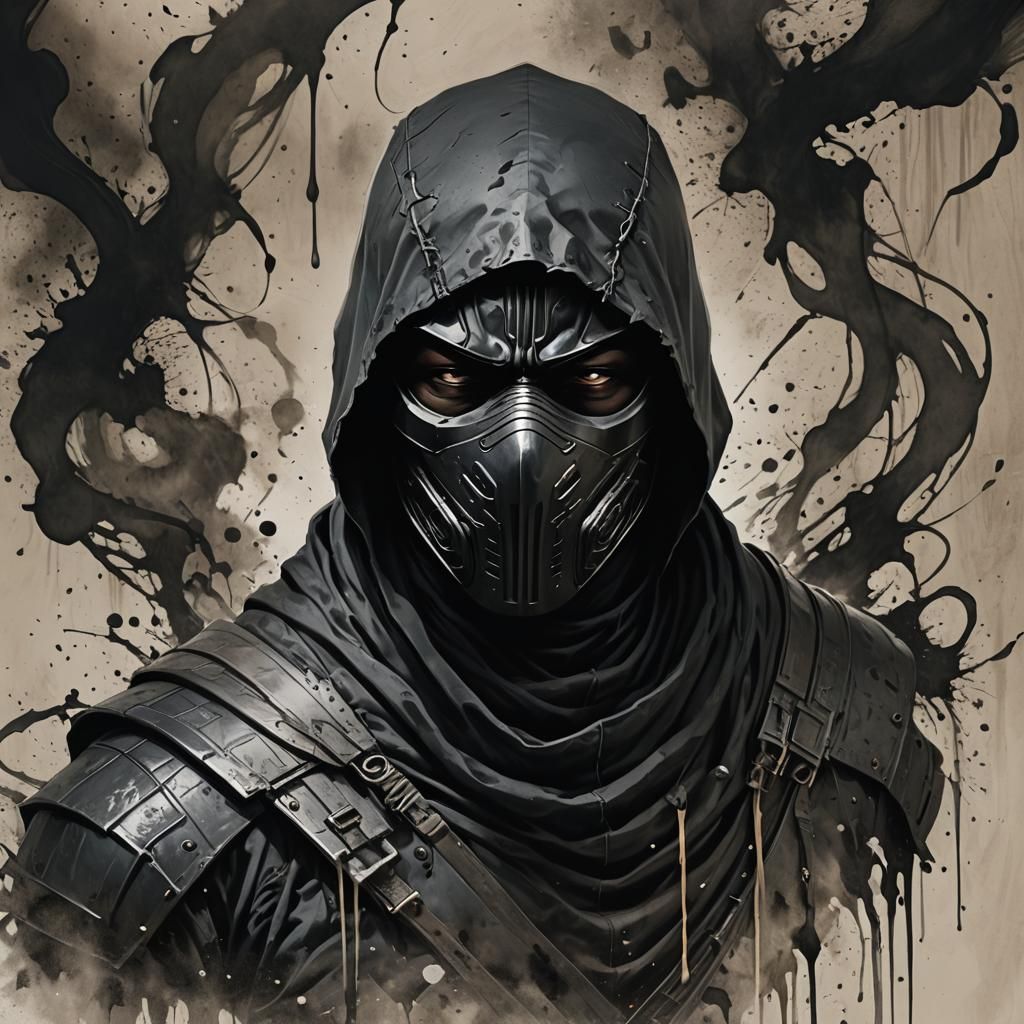 Detailed Ninja Portrait in Splash Art Style