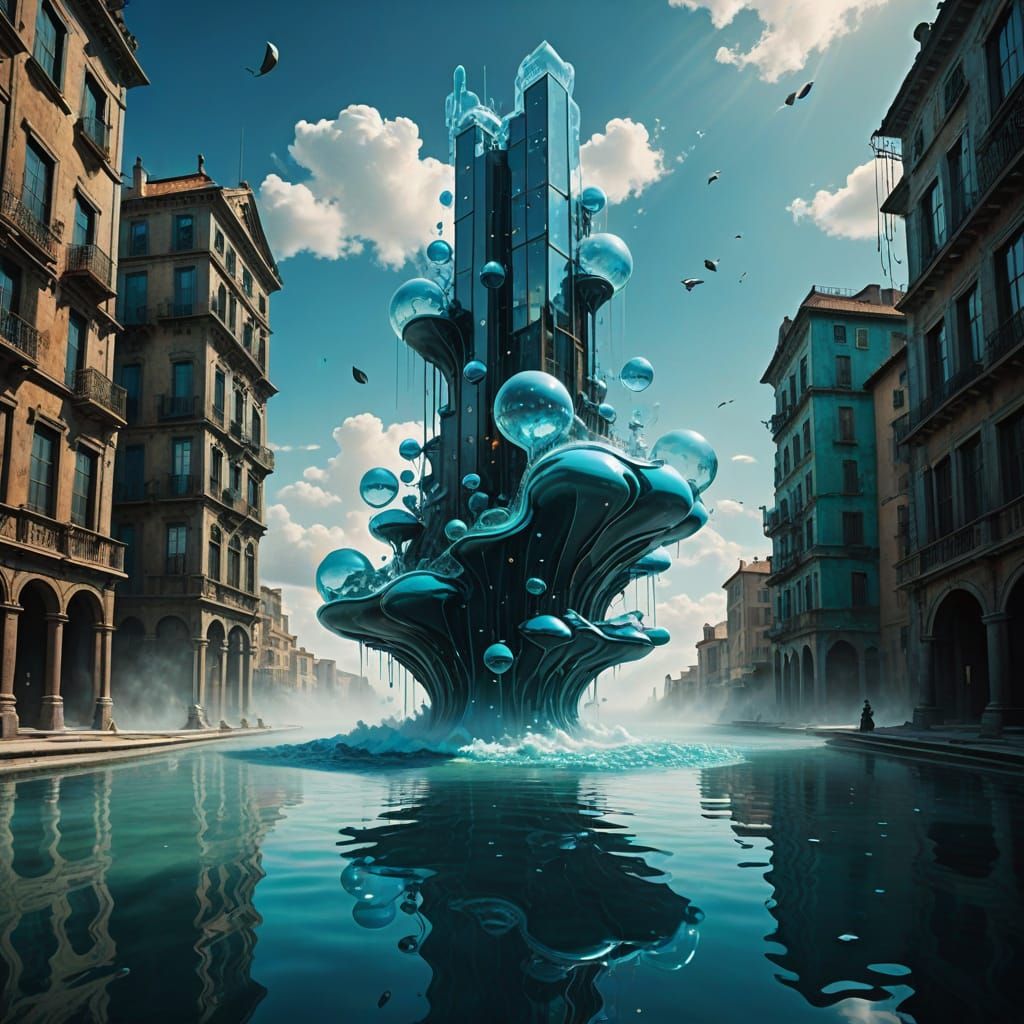 Ethereal Glass City in Iridescent Blues