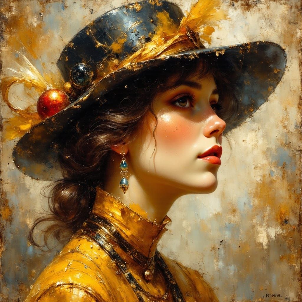 Vintage Lady Pilot in 3/4 Profile, Vermeer Style