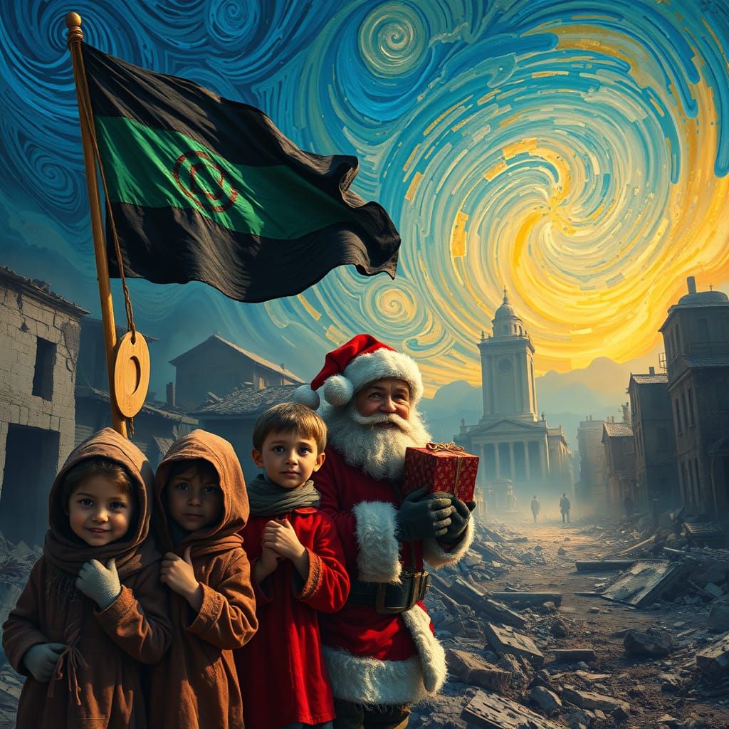 War-Torn Wonderland: Hungry Children Await Santa's Gift in a...