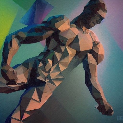 Muscular Calisthenics Figure in Geometric Impasto Style