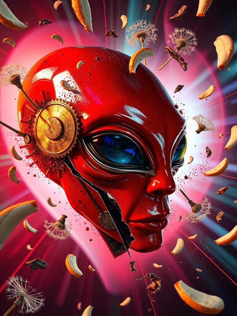 Cubist Alien Face Shattered by Light Vectors