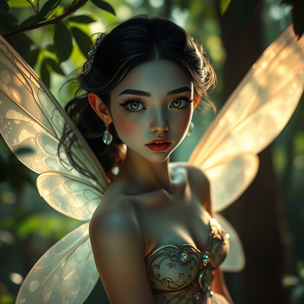 Opalescent Fairy in Mystical Forest: Photorealistic Renderin...