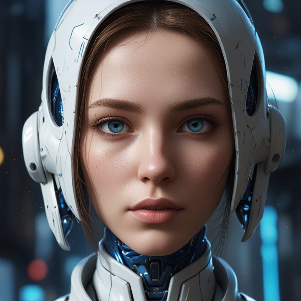 Majestic Robot Dominates Cyberpunk Cityscape in Radiant Armo...