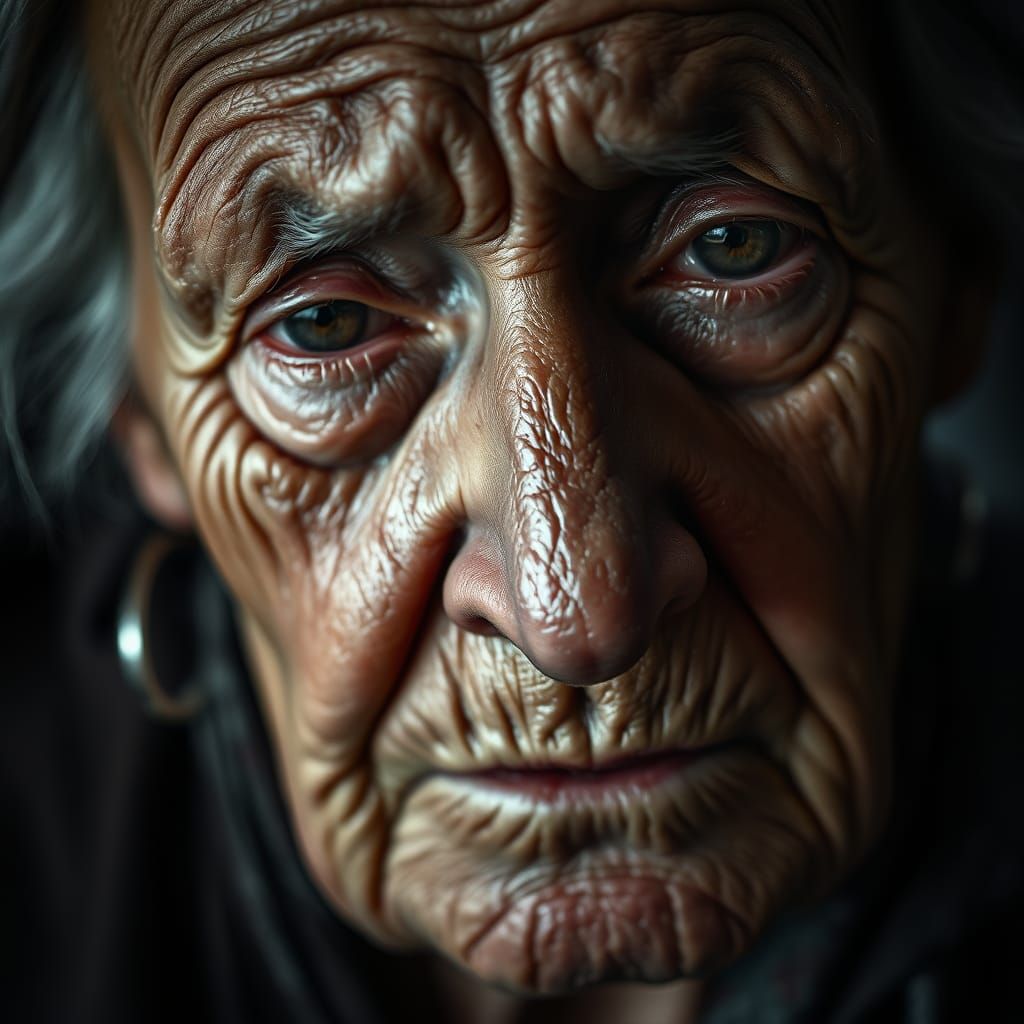 Weathered Woman Contemplates Time's Passage