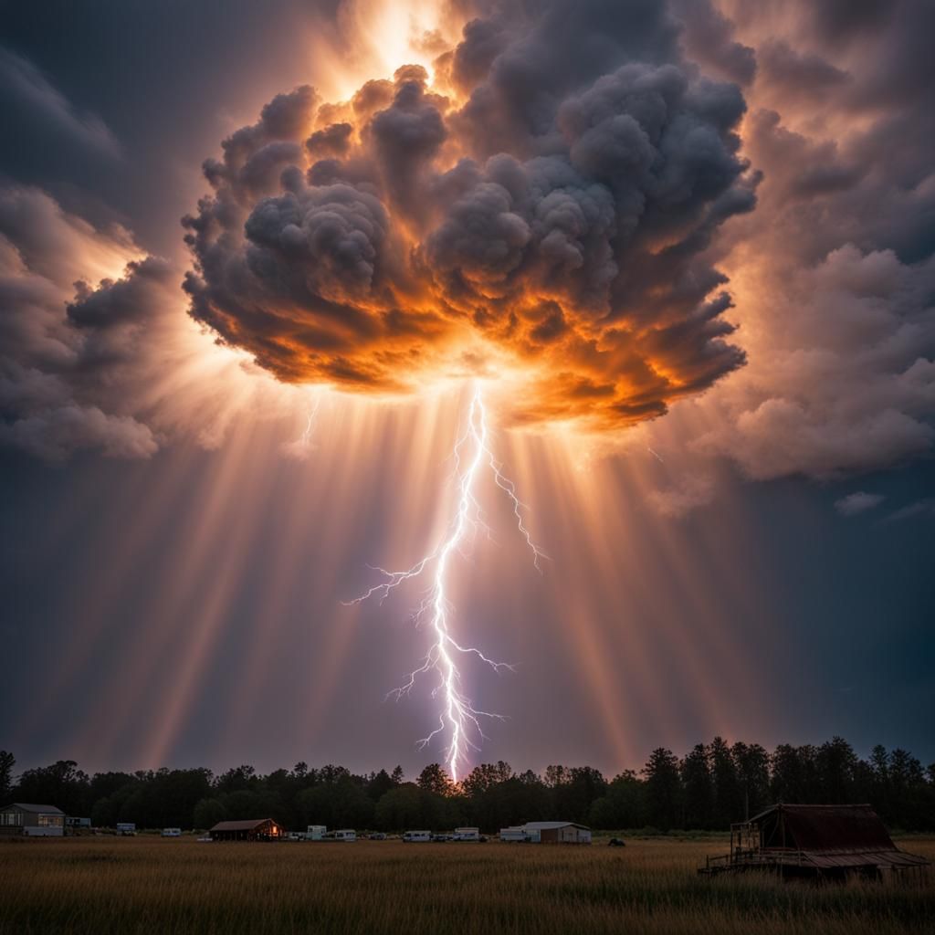 Dramatic Storm Cloud with Four-Faced Winged Figures