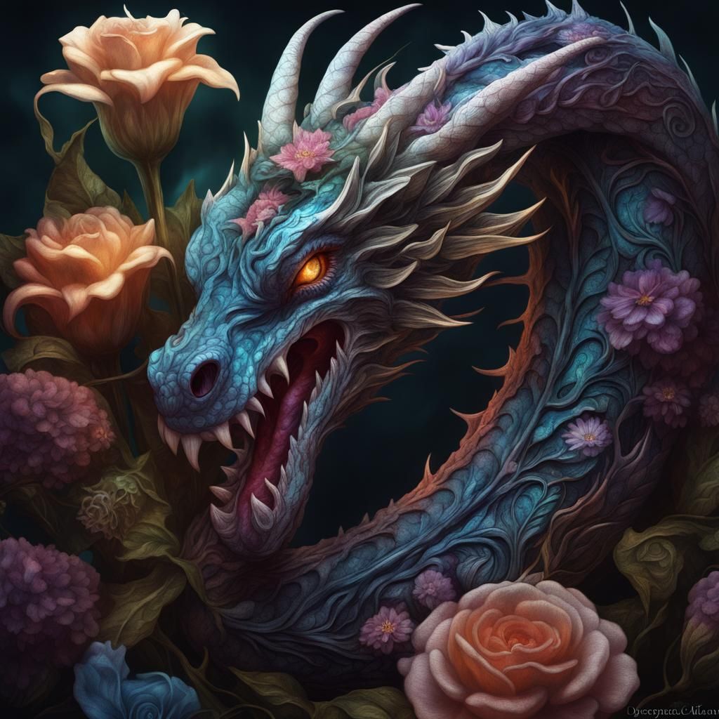 Floral Wyrm: Hyperdetailed Fantasy Concept Art