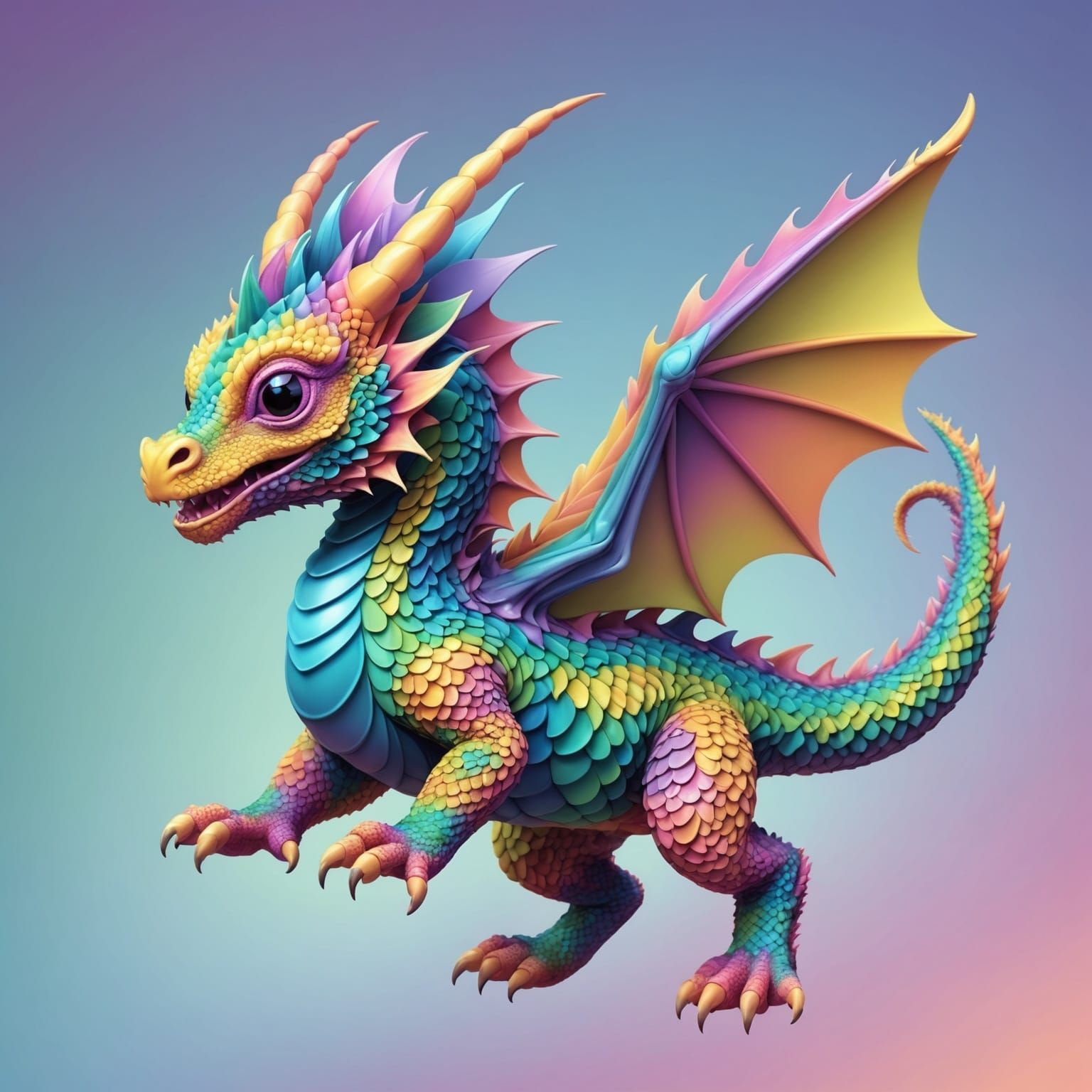 Pastel Rainbow Baby Dragon in Flight