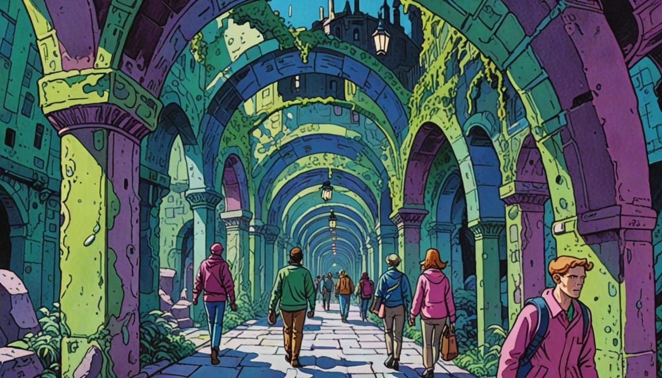 Vast Underground City in Comic Book Style