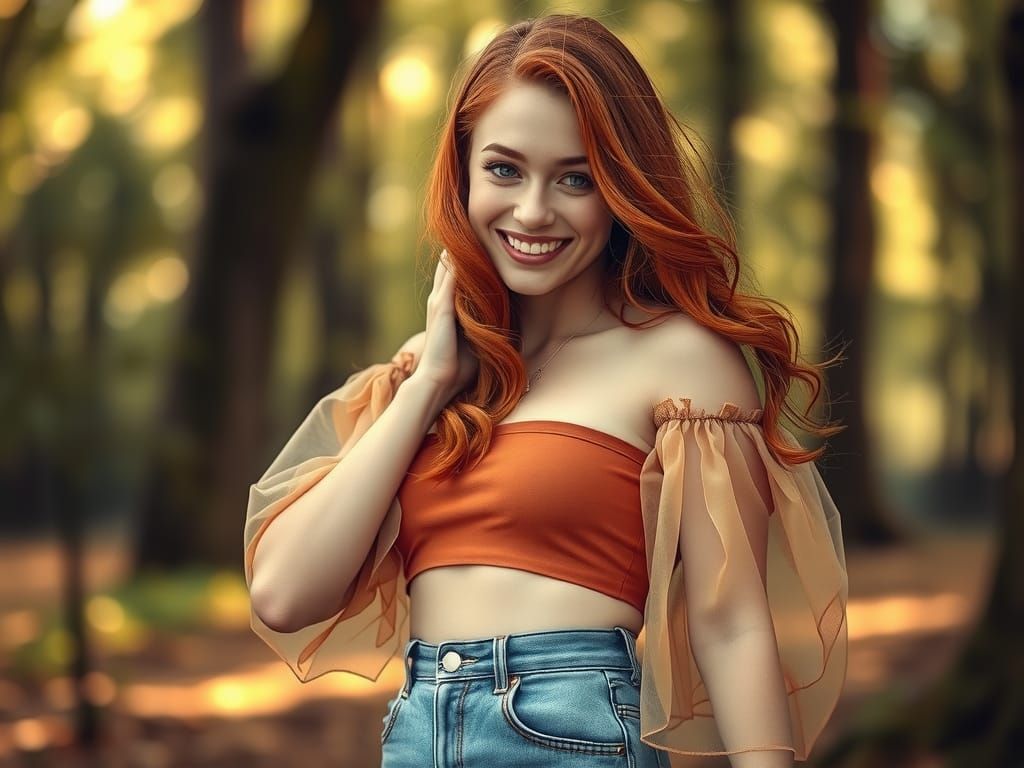 Ginger-Haired Model in Forest Portrait