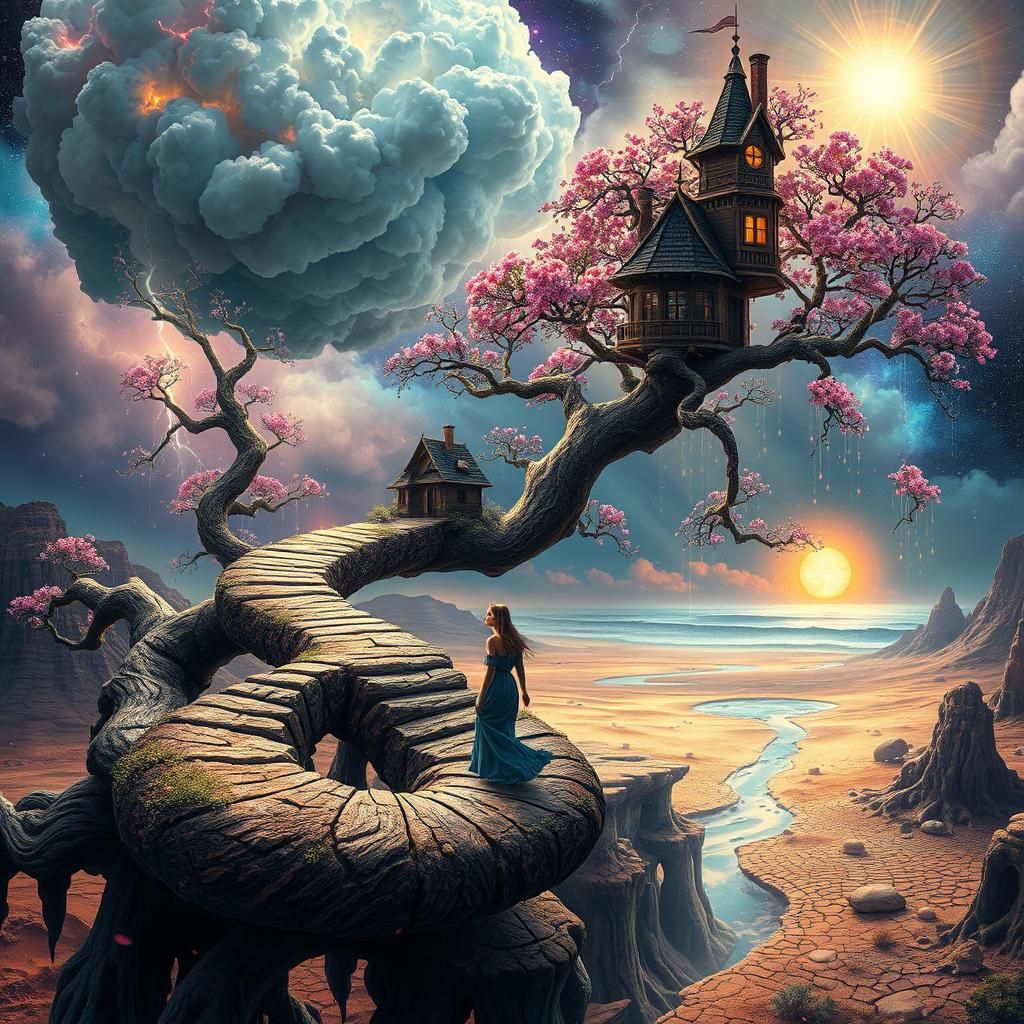 Dreamlike Cosmic Journey Through Fantasy Landscape