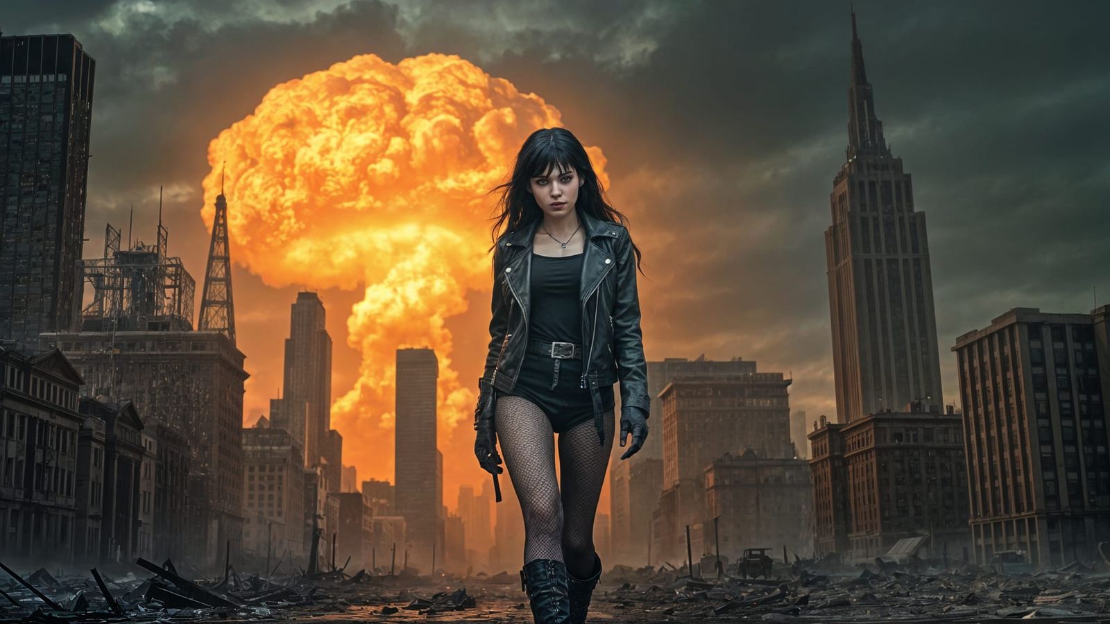 Goth Apocalypse Survivor in Ruined NYC Streets