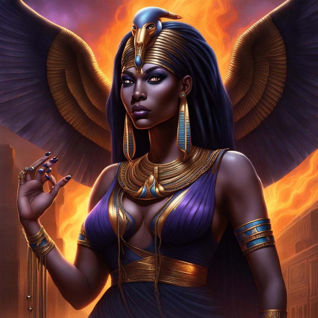 Egyptian Goddess with Fire Hair, Fantasy Art