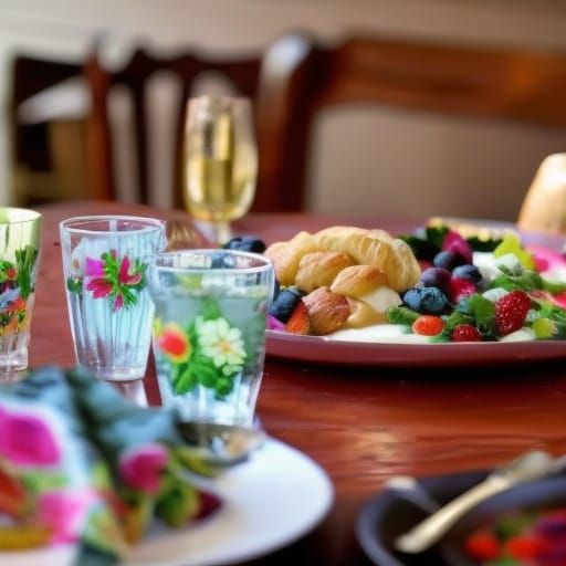 Breakfast Still Life with Mountain View