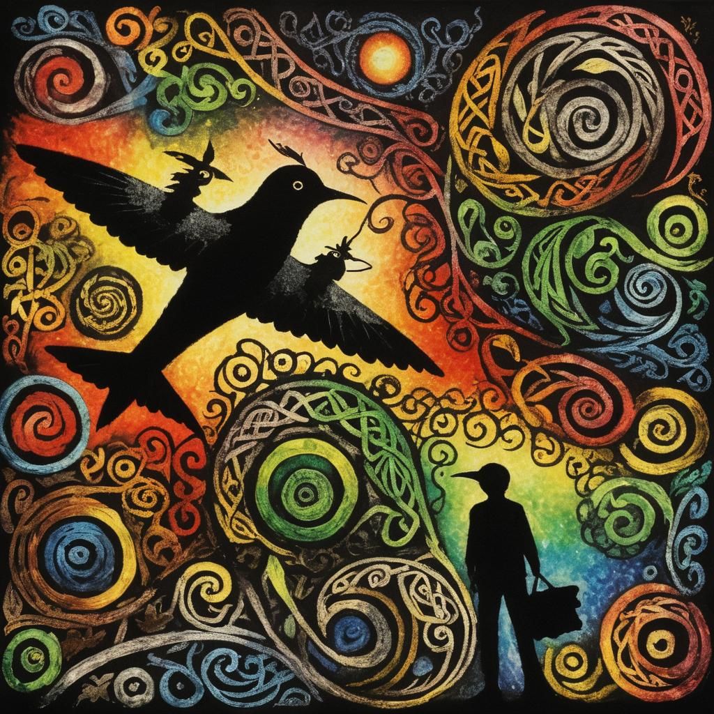 Surreal Celtic Fairy Bird in Rayograph Style