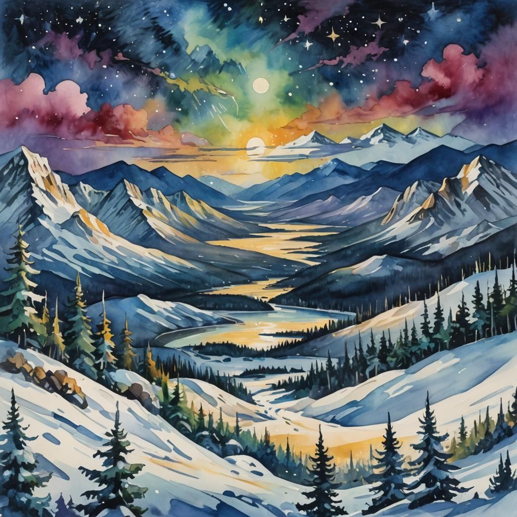 Impressionist Far North Landscape Under Starry Sky