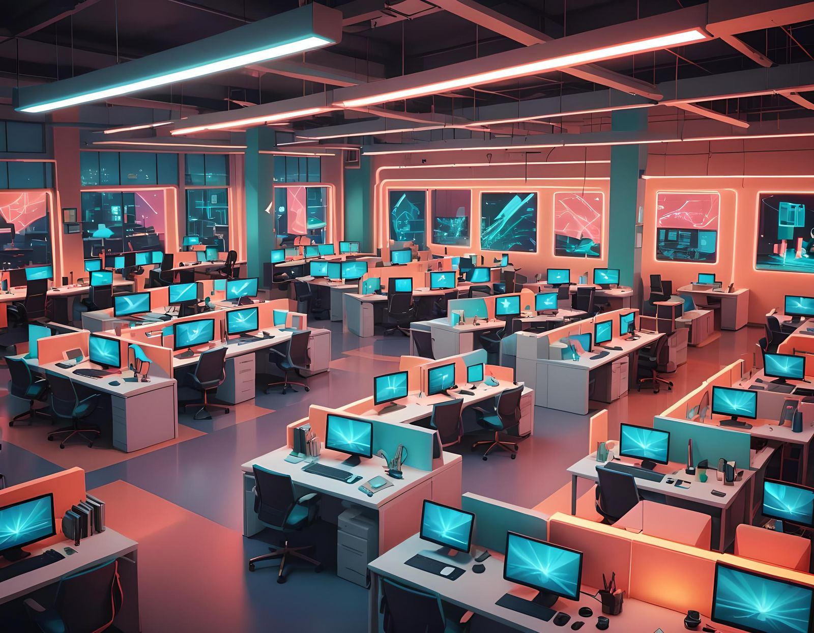 Isometric Low Poly Office Co-working Space