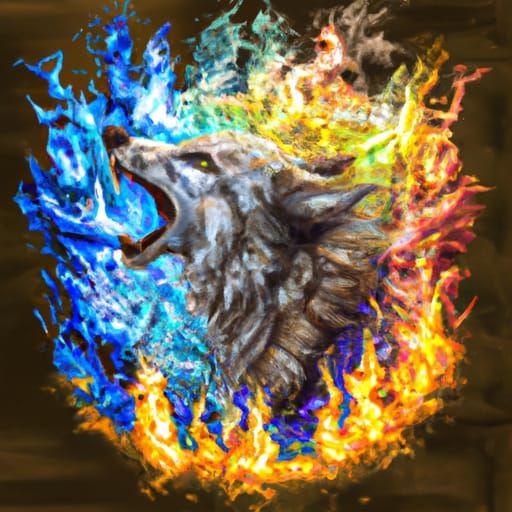 Elemental Wolf Howling in a Storm of Elements