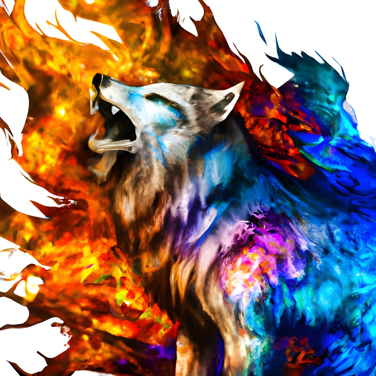 Elemental Wolf Howling in a War of Elements