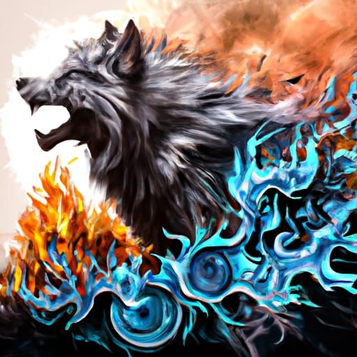 Elemental Wolf Howling in a War of Elements