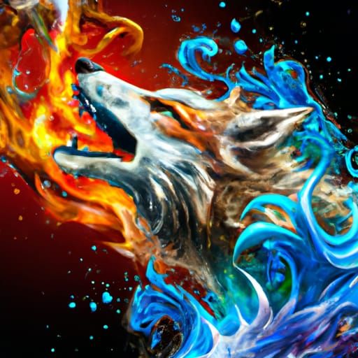 Elemental Wolf Howling in a War of Elements