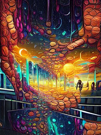 Vibrant Multiverse Walkway in Retro Digital Art