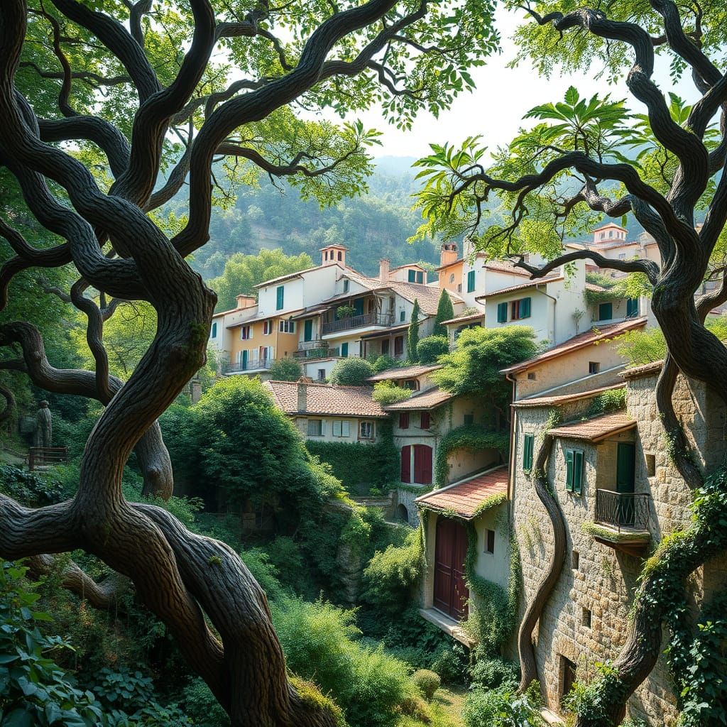 Surreal Italian Town Blends into Vibrant Forest in Mystical ...