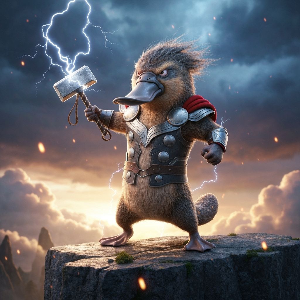 Platypus Thor: Epic 3D Render with Mjolnir
