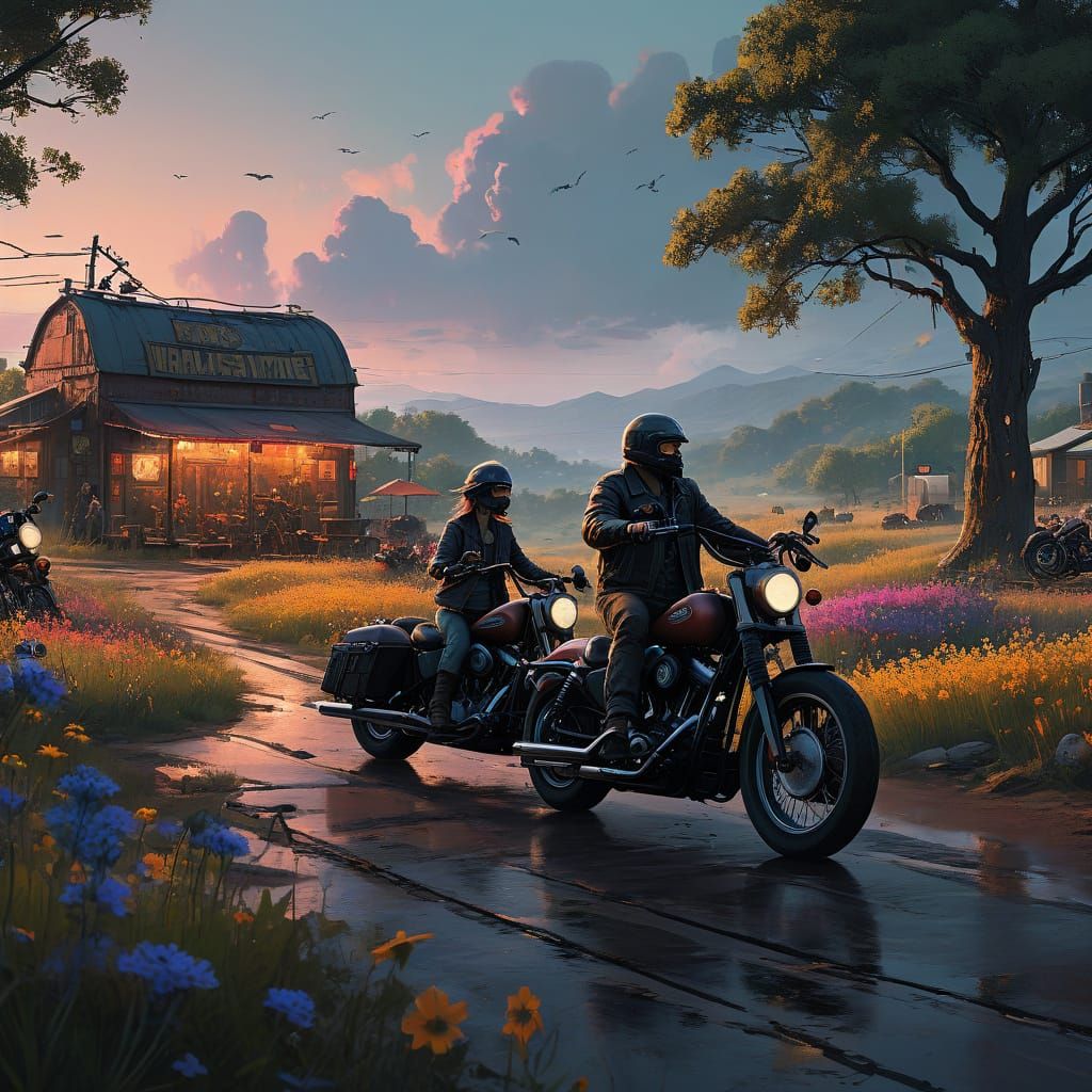 Sunset Biker Party in Vibrant Texas Hill Country