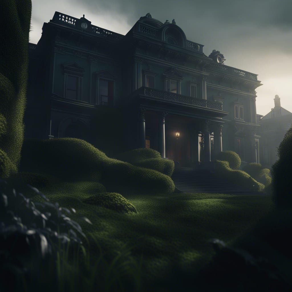 Eerie Mansion with Overgrown Gardens: Cinematic Render