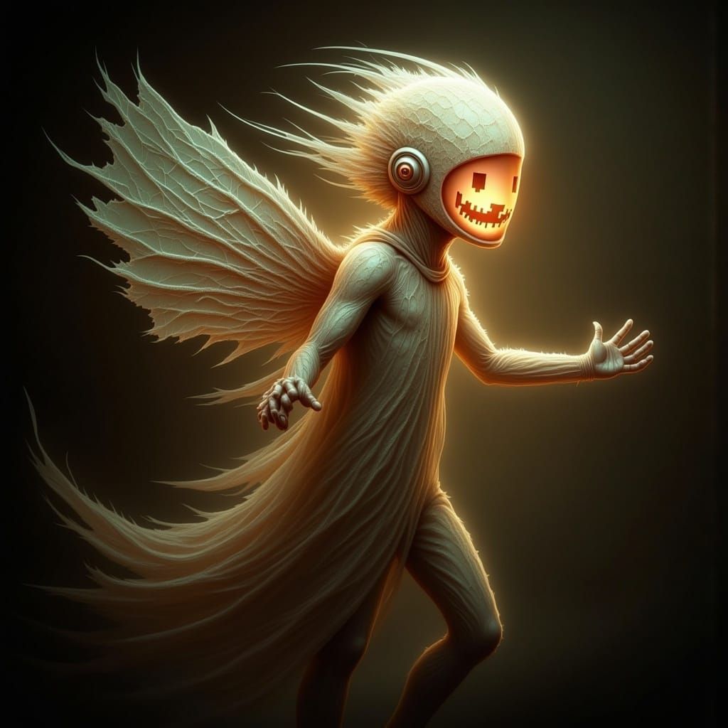 Glowing Winged Creature in Gothic Lace Setting