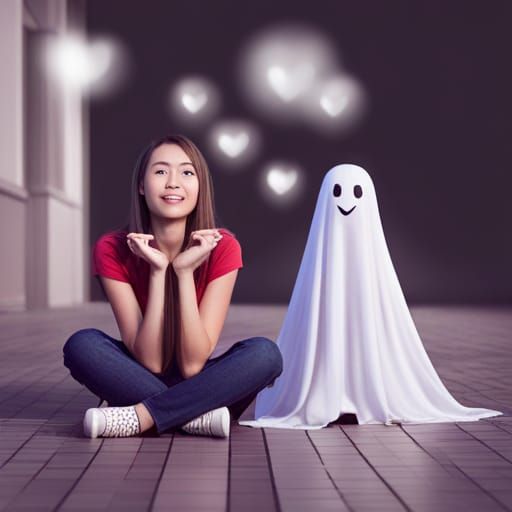 Girl and Happy Ghost Friend: Cinematic Still